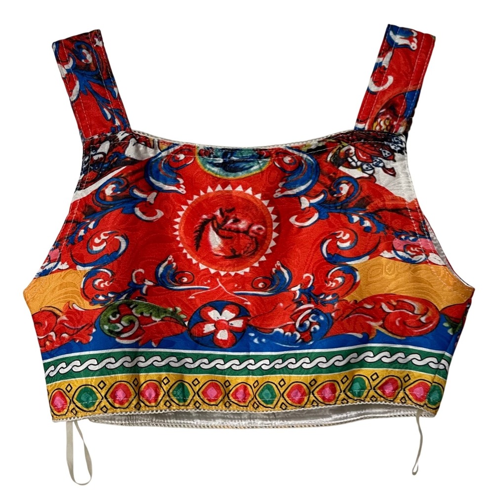 L'Atiste by Amy Baroque Print Crop Top SZ S Colorful Sleeveless Festival Style‎